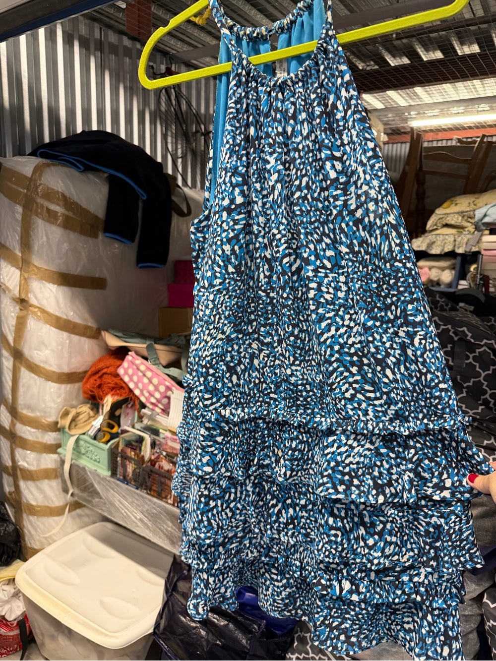 Ramy Brook Blue and White Printed Tiered Mini Dress